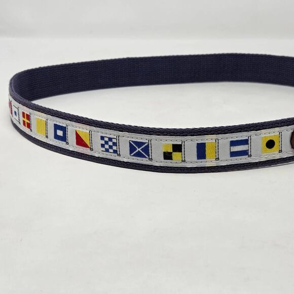 LEATHER MAN LTD. BROWN BELT NAUTICAL FLAGS BRASS BUCKLE HAND MADE SIZE 34 - Picture 6 of 6